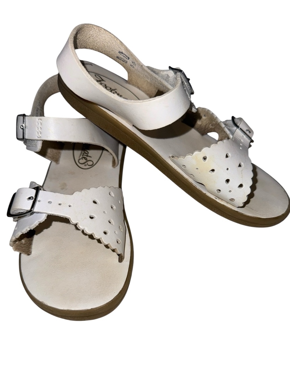 Footmates White Toddler Sandals Size 12 Buckle Strap Scalloped Cutout